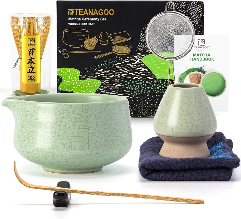 TEANAGOO Matcha Set, 7 Pcs Matcha Whisk Set, Matcha Kit for Ceremony, Matcha Tea Set for Making Breakfast/Latte, Green Matcha Bowl(Chawan) Whith Spout and Whisk, Gift for Matcha Lover - Image 1