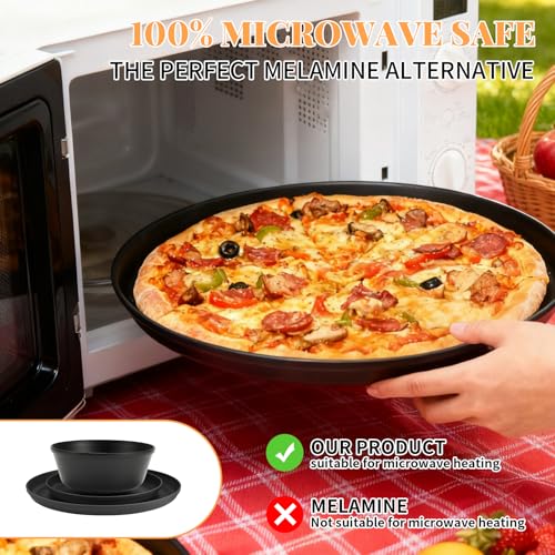 Blwan 40 Piece RV and Camping Dinnerware Set, Microwave Safe Plates and Bowls Set for 8 with Cutlery, Lightweight & Unbreakable, The Perfect Melamine Alternative Black - Image 2