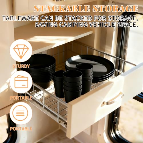 Blwan 40 Piece RV and Camping Dinnerware Set, Microwave Safe Plates and Bowls Set for 8 with Cutlery, Lightweight & Unbreakable, The Perfect Melamine Alternative Black - Image 4