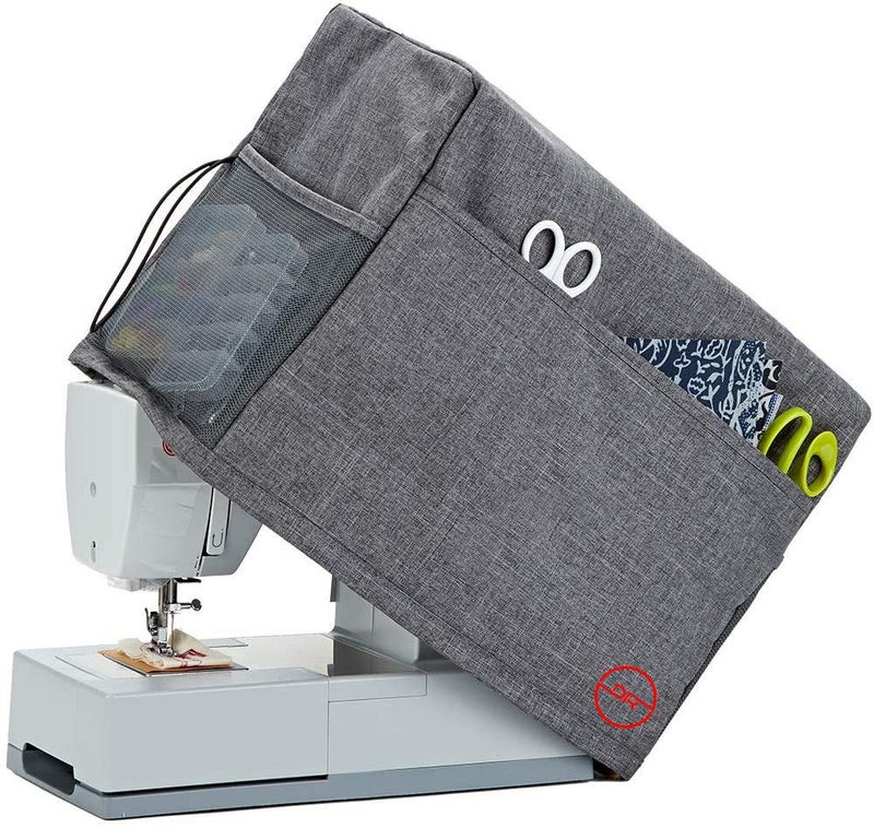 DOUBLE R BAGS Plastic Sewing Machine Cloth Cover With Storage Pockets Stitching Machine Silai Machine Compatible With Most Standard Singer Juki Jack Usha Brother Tailoring Silaaee Machines Grey - Image 1