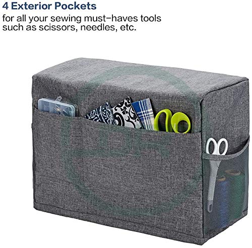 DOUBLE R BAGS Plastic Sewing Machine Cloth Cover With Storage Pockets Stitching Machine Silai Machine Compatible With Most Standard Singer Juki Jack Usha Brother Tailoring Silaaee Machines Grey - Image 2