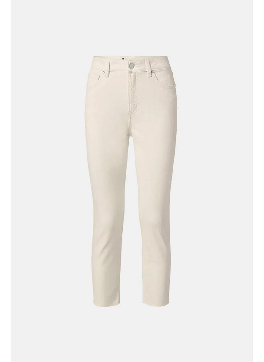 Tchibo Women Straight Fit Plain Straight Leg Pants, Cream  - Image 3