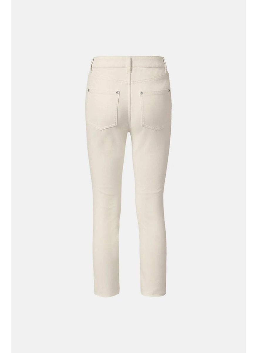 Tchibo Women Straight Fit Plain Straight Leg Pants, Cream  - Image 2