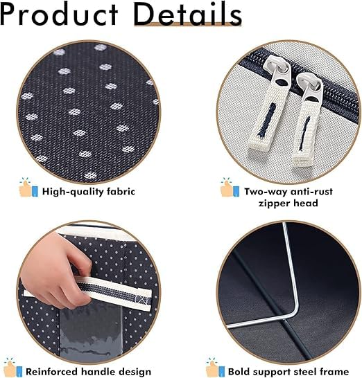 Treeneral Foldable 66L Cloth Storage Bags Organizer Container Foldable Metal Frame Basket with Clear Window Carry Handles Sturdy Zipper for Closet Bedding Bag Alloy SteelMetal - Image 4
