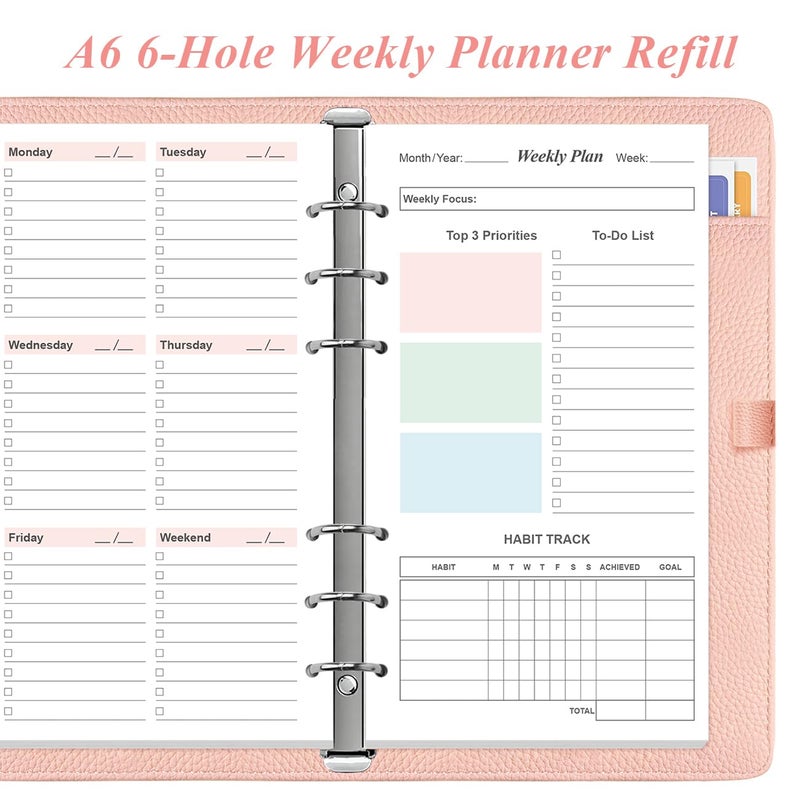 Yaridar (2-Pack) A6 Weekly Planner Refills for Filofax Personal Binders, 106 Sheets/212 Pages Undated Colorful Weekly Planner, 6-Hole Punched, 100 gsm White Paper, Last 2 Year, 3.75" x 6.75" - Image 3