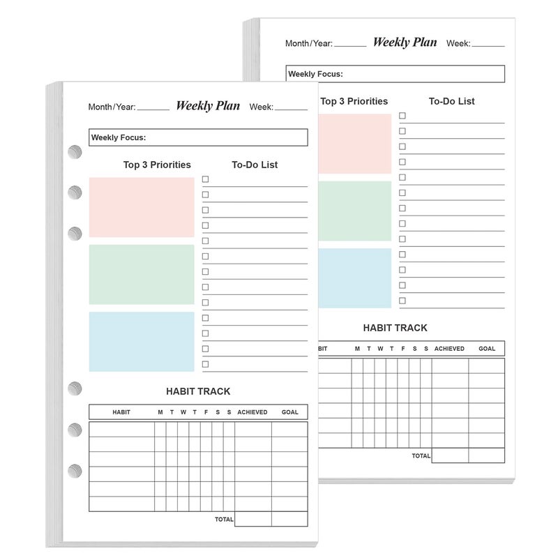 Yaridar (2-Pack) A6 Weekly Planner Refills for Filofax Personal Binders, 106 Sheets/212 Pages Undated Colorful Weekly Planner, 6-Hole Punched, 100 gsm White Paper, Last 2 Year, 3.75" x 6.75" - Image 1