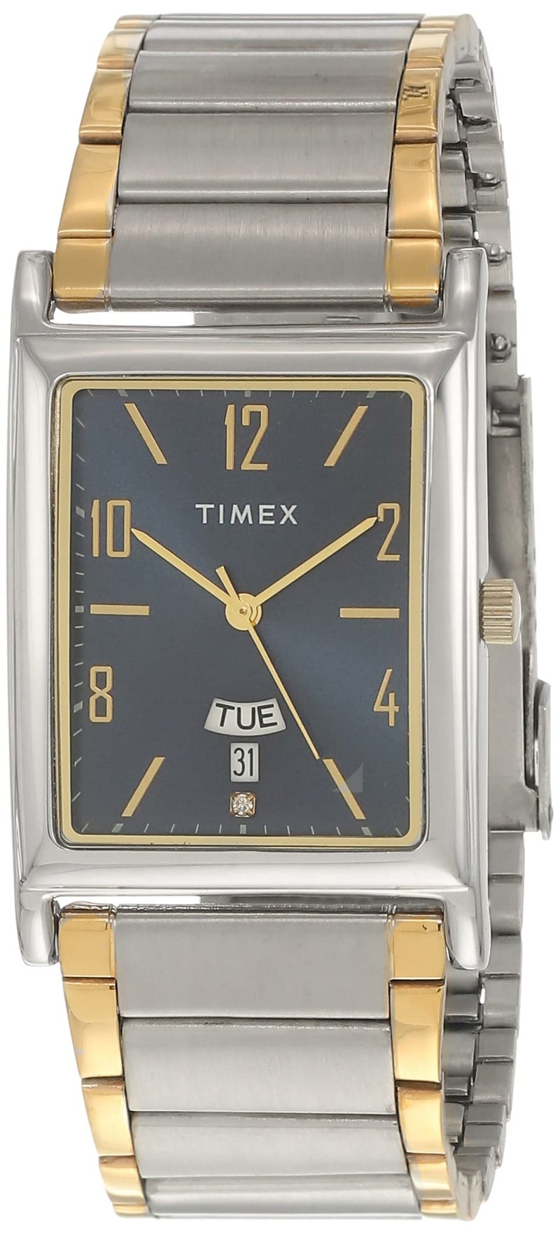 TIMEX Classics Analog Watch for Man with Blue Rectangle Dial & Two Tone Stainless Steel Bracelet Band Water Resistant Men's Wrist Watches - TW000L519 - Image 1
