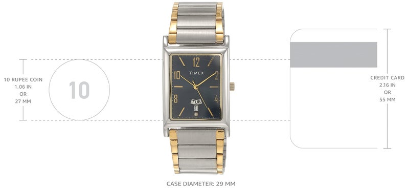 TIMEX Classics Analog Watch for Man with Blue Rectangle Dial & Two Tone Stainless Steel Bracelet Band Water Resistant Men's Wrist Watches - TW000L519 - Image 3