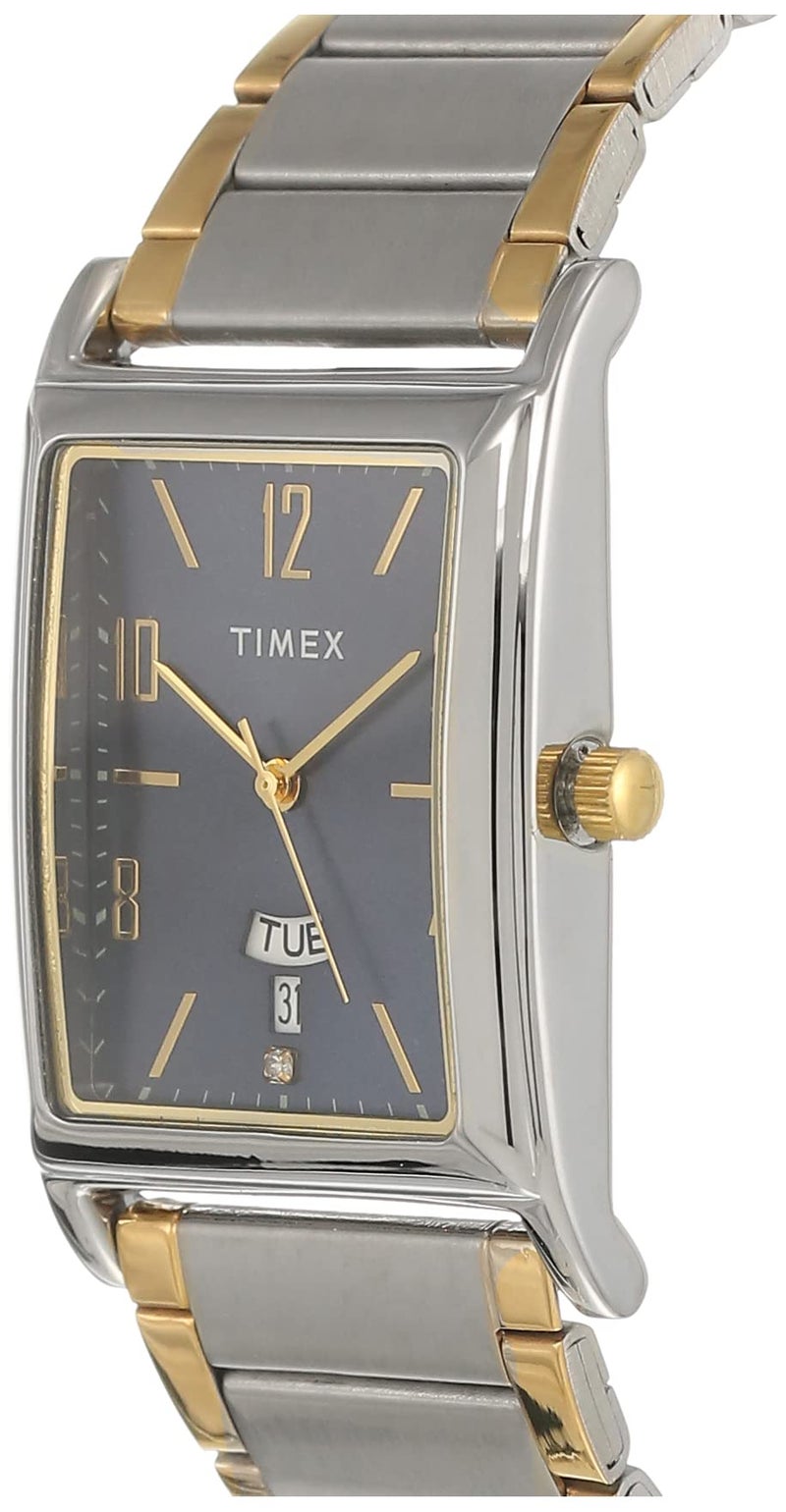 TIMEX Classics Analog Watch for Man with Blue Rectangle Dial & Two Tone Stainless Steel Bracelet Band Water Resistant Men's Wrist Watches - TW000L519 - Image 2