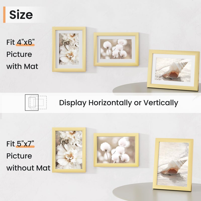 Venusmiles 5x7 inch Picture Frame  5x7 Photo Frames with 4x6 Removable Mat - High Definition Plexiglass - Vertical and Horizontal Display - Wall Hanging Frame - Gold  5 Pack - Image 3