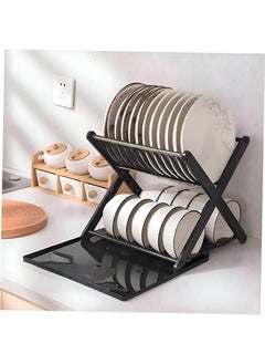 Multi-Level Dish Strainer And Organizer Featuring A Leak-Resistant X-Shaped Drawer, Compact Plate Rack For Streamlined Dish Drying In The Kitchen