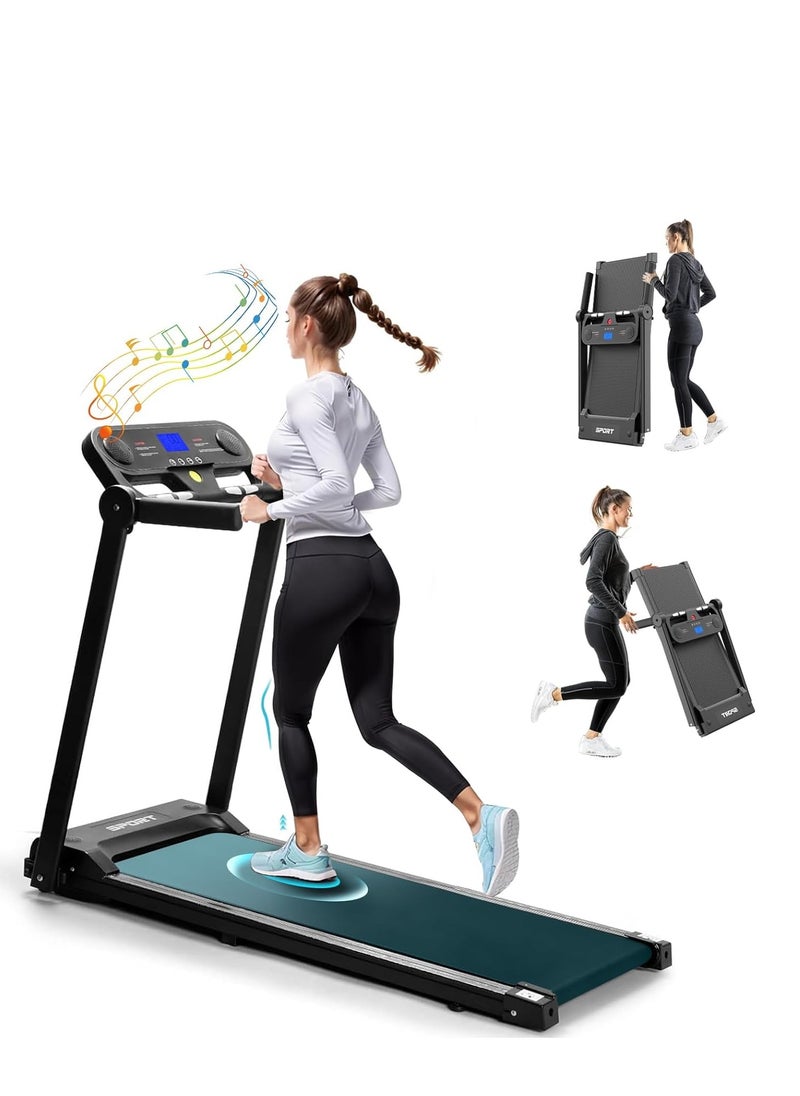 تدوو - أجهزة المشي للمنزل مع مكبرات صوت بلوتوث، عرض معدل ضربات القلب، آلة تمرين الجري قابلة للطي بوزن 265 رطل مع شاشة LED للوقت والسرعة والمسافة والسعرات الحرارية للياقة البدنية المنزلية والركض والمشي - Image 1