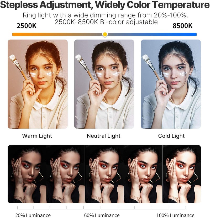 PICTRON جهاز فيديو للهواتف الذكية U200 مع ضوء حلقي LED محمول للصور الذاتية ومثبت فيديو للكاميرا، الهواتف الذكية، الكاميرات الرياضية، يوتيوب، الإعداد، صناعة الأفلام، المكياج، الفلوجينغ - Image 2