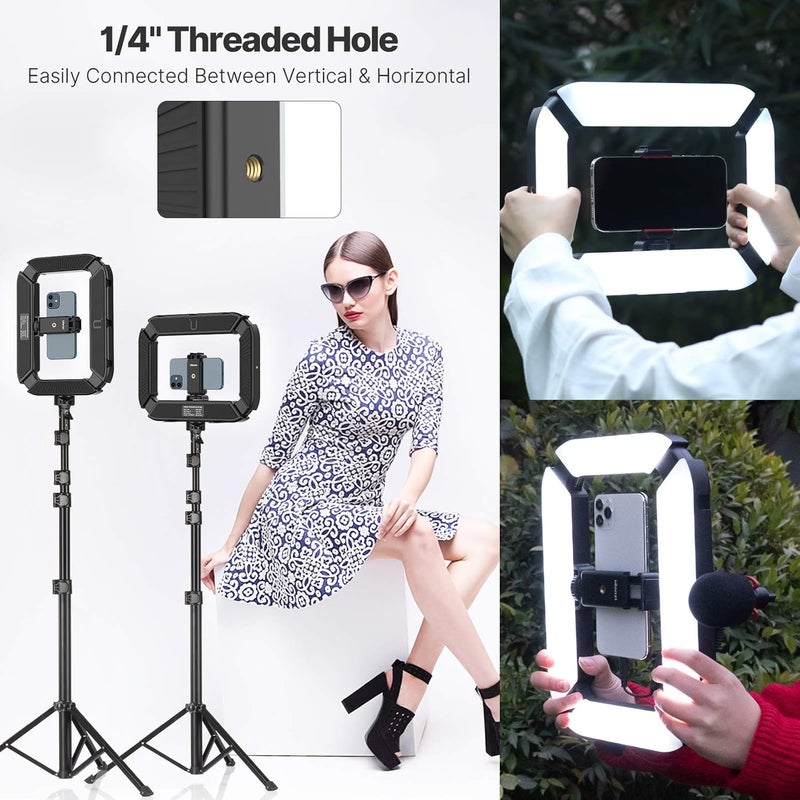 PICTRON جهاز فيديو للهواتف الذكية U200 مع ضوء حلقي LED محمول للصور الذاتية ومثبت فيديو للكاميرا، الهواتف الذكية، الكاميرات الرياضية، يوتيوب، الإعداد، صناعة الأفلام، المكياج، الفلوجينغ - Image 4