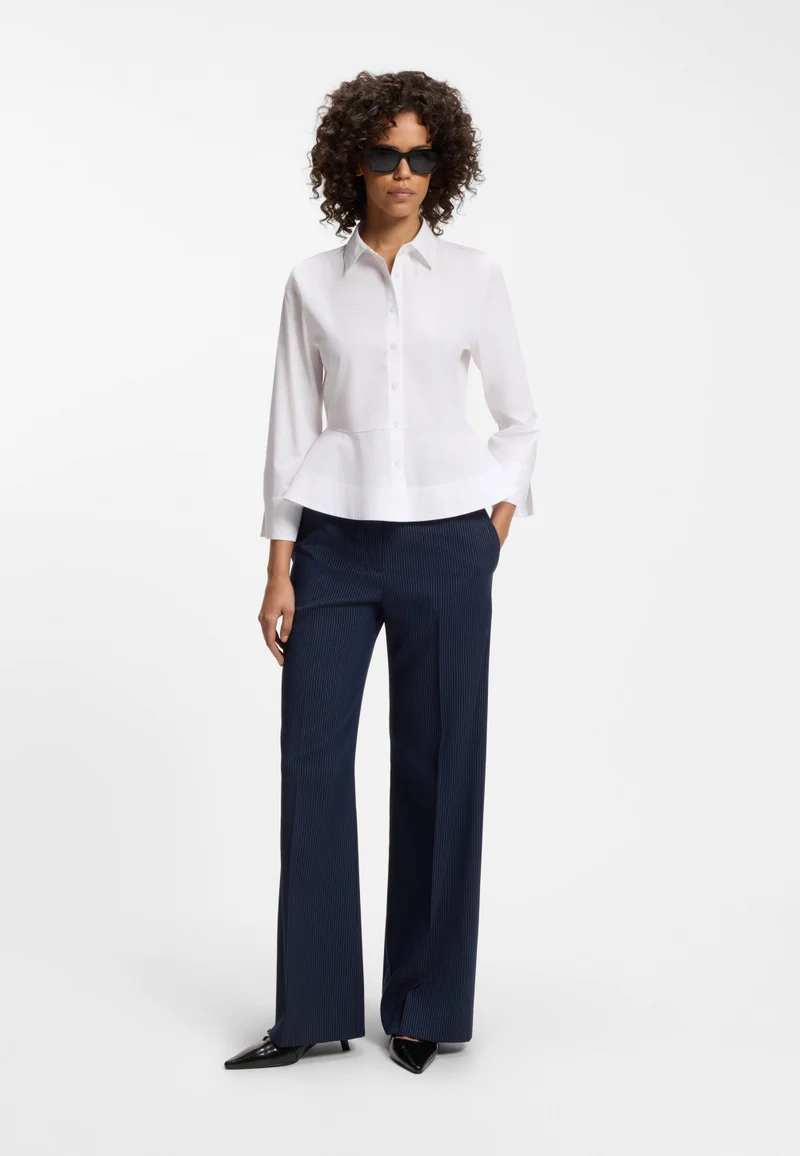 HUGO White Slim-fit blouse in cotton with peplum hem for Women | Best Price UAE