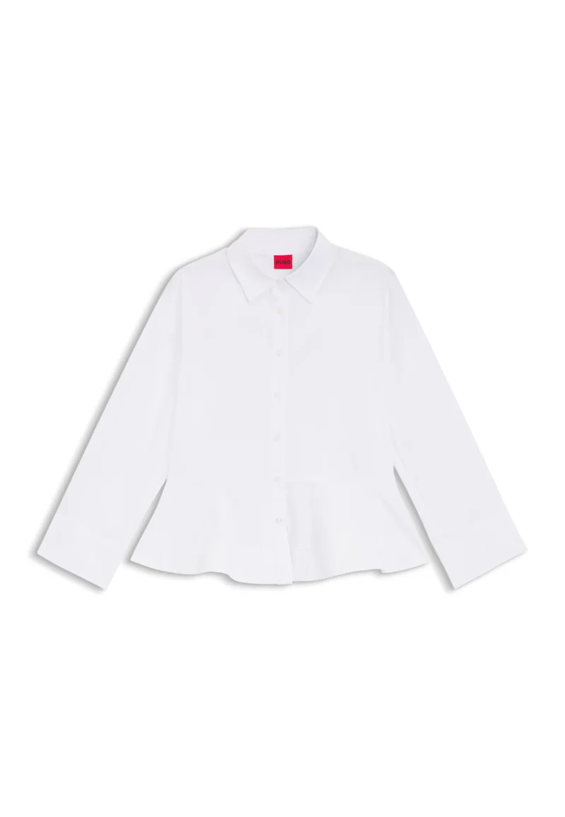 HUGO White Slim-fit blouse in cotton with peplum hem for Women | Best Price UAE