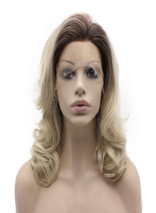 MX angel Shoulder Length Half Hand Tied Synthetic Hair Lace Front Natural Ombre Ash Blonde Wig - Image 1