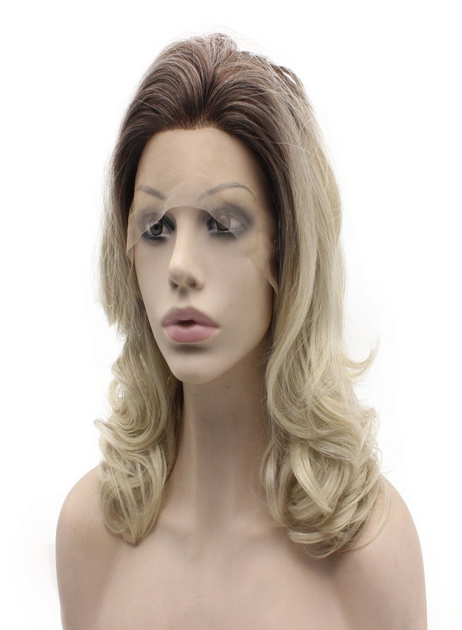MX angel Shoulder Length Half Hand Tied Synthetic Hair Lace Front Natural Ombre Ash Blonde Wig - Image 3