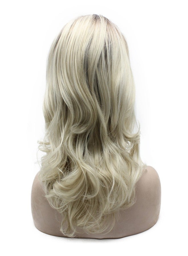 MX angel Shoulder Length Half Hand Tied Synthetic Hair Lace Front Natural Ombre Ash Blonde Wig - Image 4