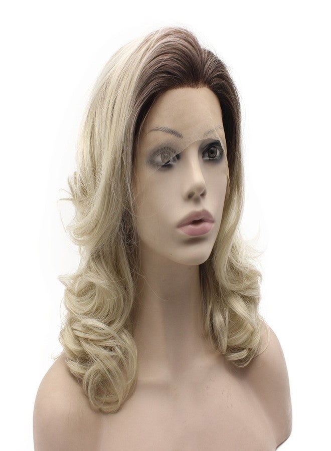 MX angel Shoulder Length Half Hand Tied Synthetic Hair Lace Front Natural Ombre Ash Blonde Wig - Image 2