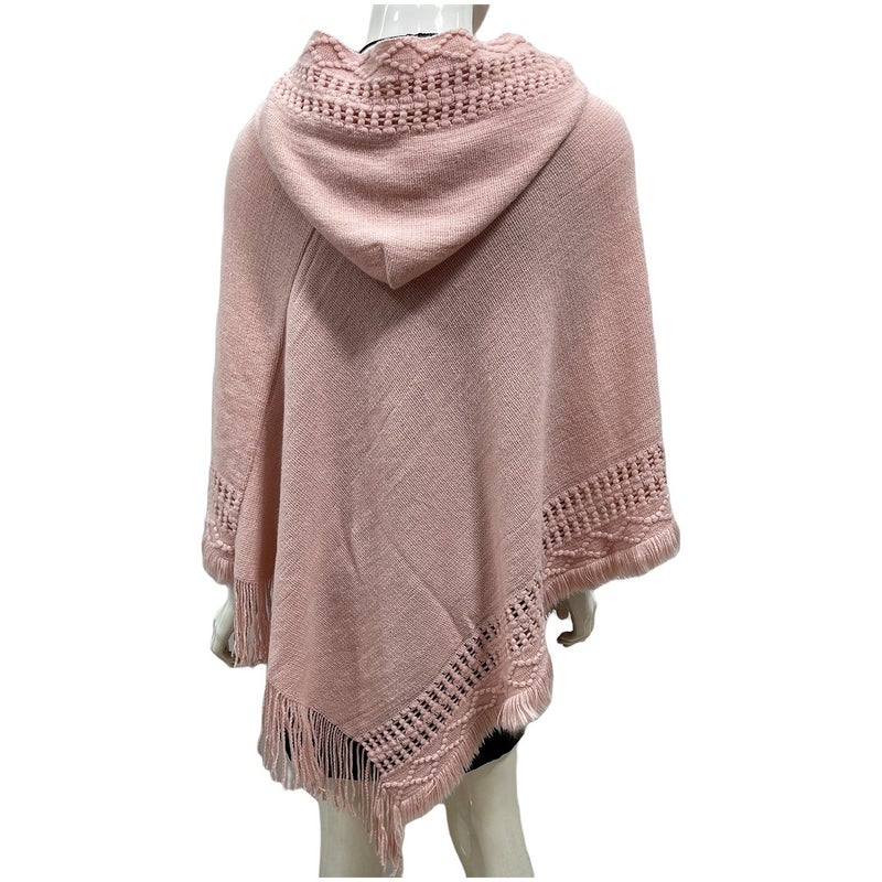 Women's Hooded Cape Poncho with Hollow-Out Tassel Design, Loose Fit, Plus Size, Street Style