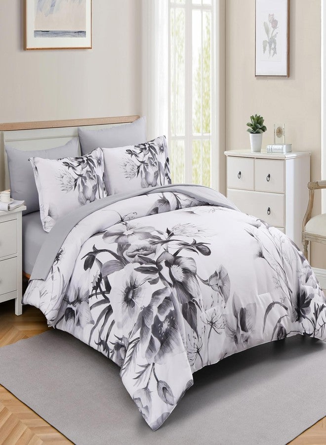 Luxudecor طقم لحاف فاخر مزين بالزهور، مقاس كينج، 7 قطع، سرير أسود مزين بالزهور، طقم لحاف أنيق بلون الحبر مناسب لجميع الفصول (لون الحبر، 104 بوصة × 90 بوصة). - Image 2