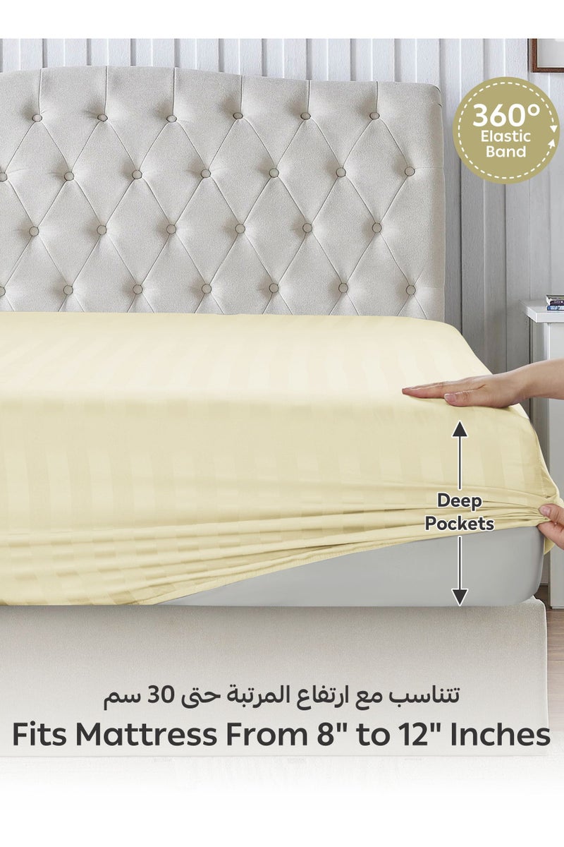 Donetella 3-Piece Striped Bedding Set – Queen Fitted Sheet 150x200+30 cm with All-Around Elastic & 2 Matching Pillowcases - Image 5
