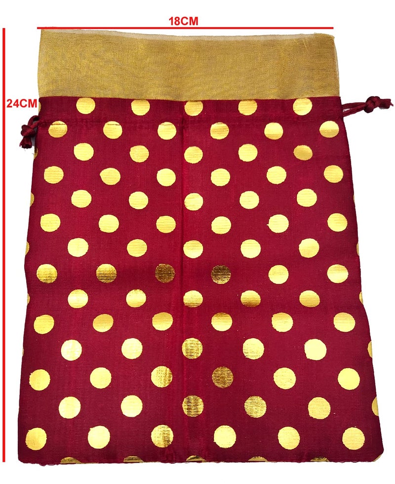 3A FEATURETAIL Fabric 18Cm X 25Cm Large Polka Dot Drawstring Bags Pouches Potli For Gift Wedding Jewelry Packaging Bridal Party Favors For Women (15Pc Set, Yellow Color With Golden Dot) - Image 4