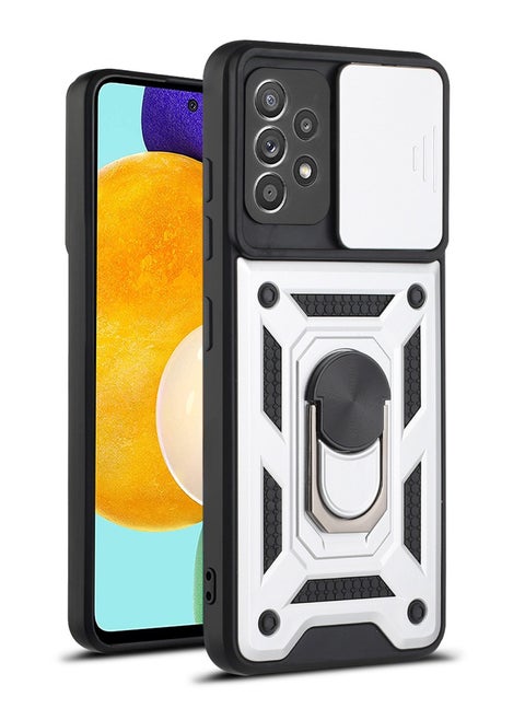 Case Cover Shockproof Windows Protective Case with Camera Protection and Metal Ring Compatible with Samsung Galaxy A52 / A52s (Silver)