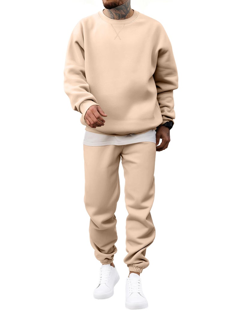 JMIERR 2 Piece Comfiest Airport Outfits Long Sleeve Crew Neck Essentials Pants Sweatshirt Joggers Sweatpants Track Suits Set Fall Casual Tracksuit Sweatsuits Couple Matching Sets, L, Beige - Image 1