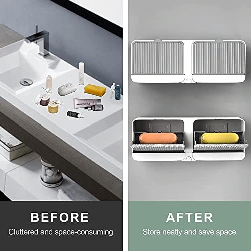GROPOTIT New Creative Wall Mounted Soap Box with Lid Double Grids Soap Draining Rack Bathroom Soap Holder Multi-Color, Plastic 1 PCS (A-1) - Image 5