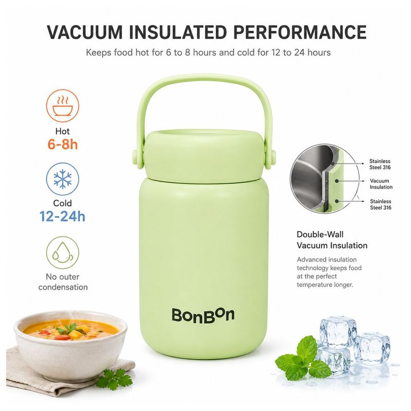 BonBon - Stainless Steel Food Jar - 300ml - Green - Image 2
