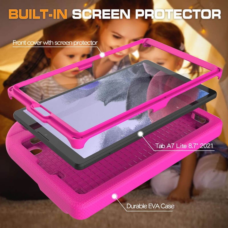 TOEVEK Kids Case for Samsung Galaxy Tab A7 Lite 8.7" Tablet, Built-in Screen Protector, Shockproof Handle Stand Protective Case for Samsung Galaxy Tab A7 8.7 inch 2021(SM-T220 / T225 / T227), Pink - Image 4
