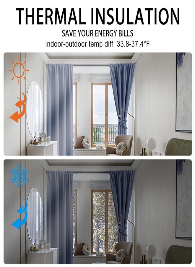 JIUZHEN Dusty Blue Blackout Curtains for Bedroom - Thermal Insulated Room Darkening Rod Pocket Curtains for Living Room, Set of 2 Panels with Tiebacks, 42 x 63 Inch Length, Dusty Blue - Image 4