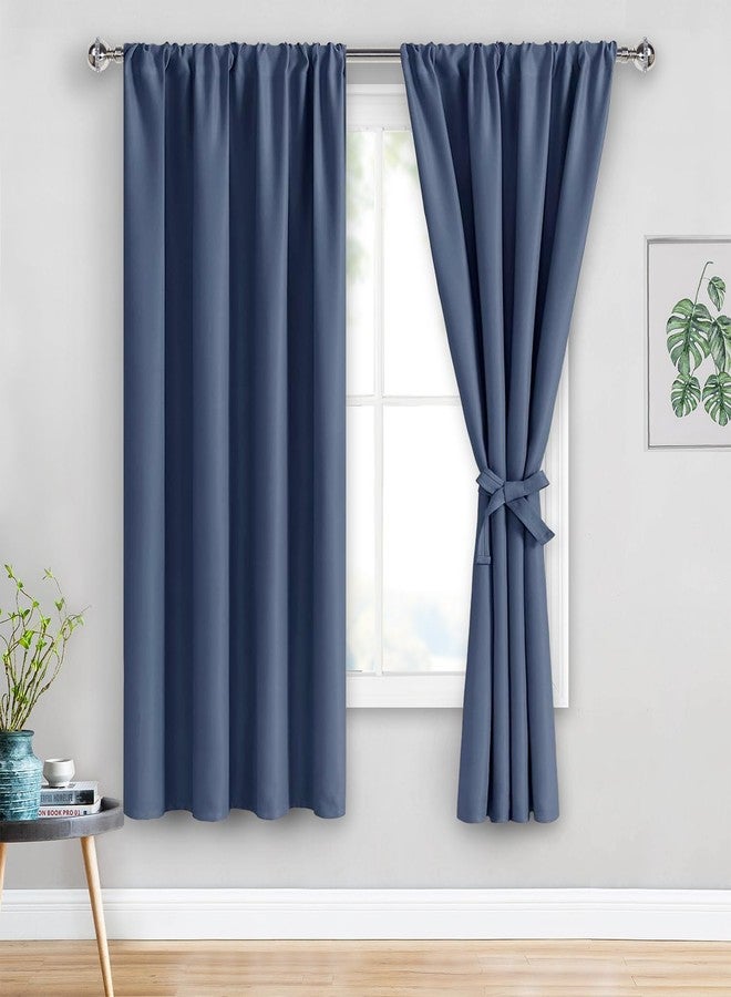 JIUZHEN Dusty Blue Blackout Curtains for Bedroom - Thermal Insulated Room Darkening Rod Pocket Curtains for Living Room, Set of 2 Panels with Tiebacks, 42 x 63 Inch Length, Dusty Blue - Image 1