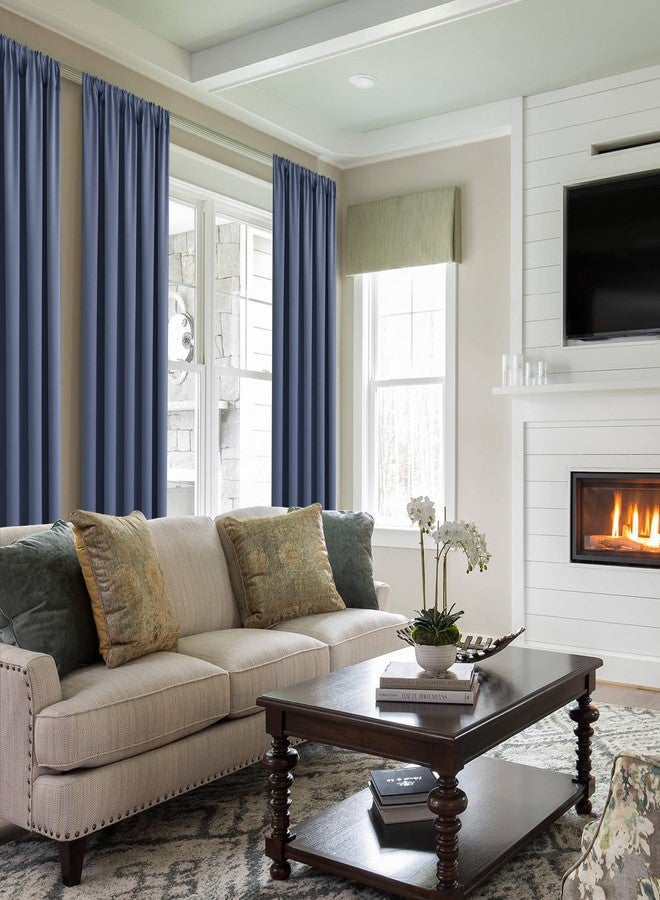 JIUZHEN Dusty Blue Blackout Curtains for Bedroom - Thermal Insulated Room Darkening Rod Pocket Curtains for Living Room, Set of 2 Panels with Tiebacks, 42 x 63 Inch Length, Dusty Blue - Image 3