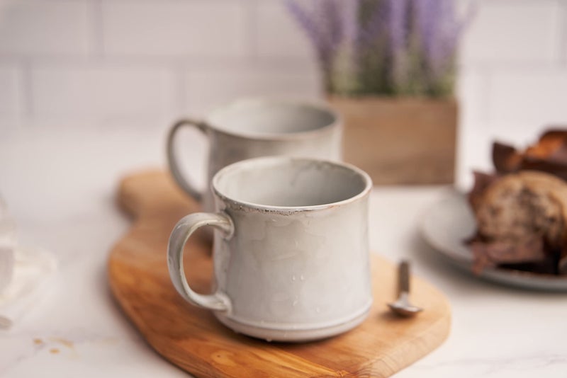 KooK Glazed Coffee Mugs, Ceramic, Microwave & Dishwasher Safe, 13 oz, Java/Slate Circled, Set of 2 - Image 2