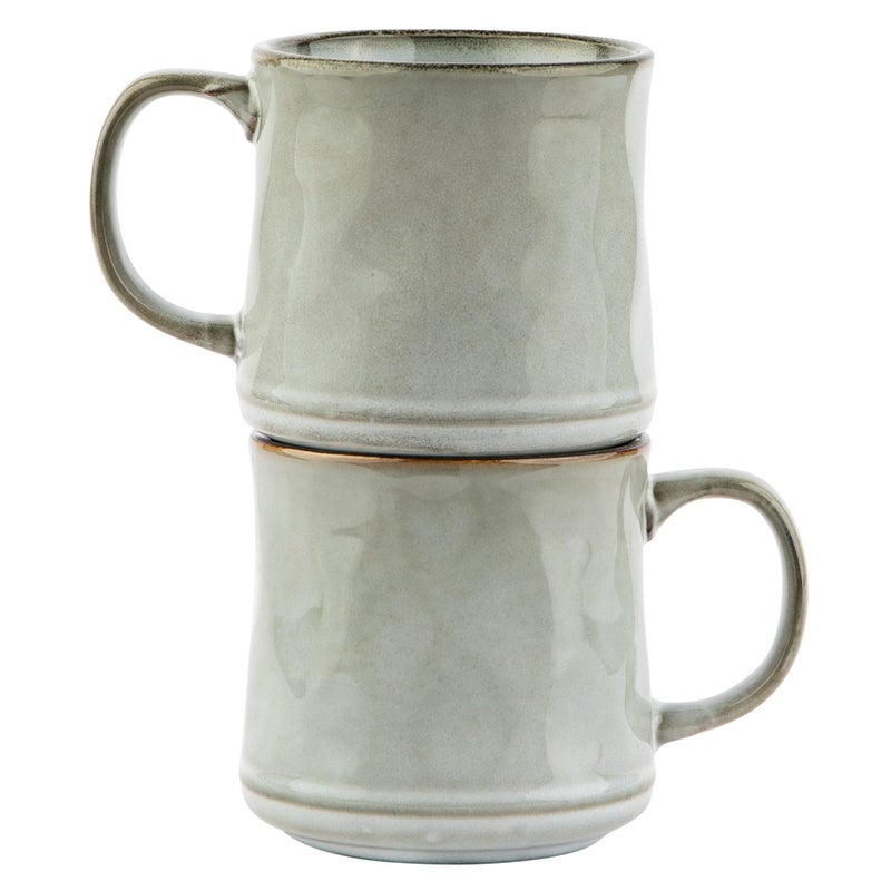 KooK Glazed Coffee Mugs, Ceramic, Microwave & Dishwasher Safe, 13 oz, Java/Slate Circled, Set of 2 - Image 1