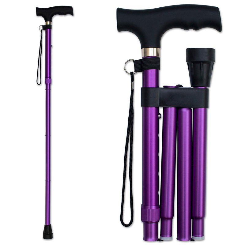 RMS Folding Cane Foldable Adjustable Lightweight Aluminum Offset Walking Cane Collapsible Walking Stick with Ergonomic Derby Handle Ideal Daily Living Aid for Limited Mobility Lavender