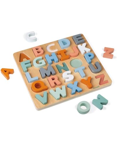 Janod  Sweet Cocoon Wooden Alphabet Learning Puzzle  Alphabet Learning  Stylish StandUp Letters  Enhances Language Skills Boosts SelfConfidence  Includes Chalkboard Feature - Image 1