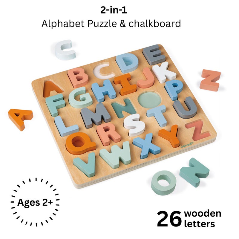 Janod  Sweet Cocoon Wooden Alphabet Learning Puzzle  Alphabet Learning  Stylish StandUp Letters  Enhances Language Skills Boosts SelfConfidence  Includes Chalkboard Feature - Image 3