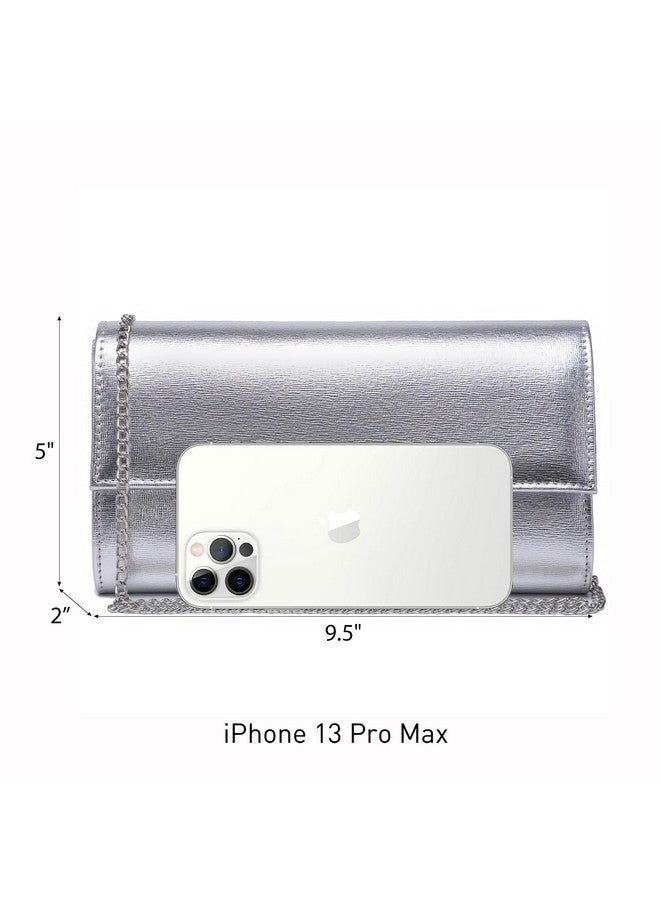 داسين حقيبة سهرة نسائية من داسين، كلاتش لامع، حقيبة زفاف، حقيبة يد لامعة لحفلات الكوكتيل والحفلات الراقصة (بولي يوريثين فضي) - Image 2