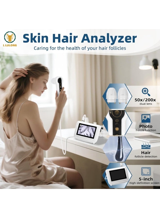 L LULONG 7 Inch HD Skin and Scalp Analyzer with Screen Professional Hair Follicle Analyzer and Skin Analysis Device with 50X and 200X Lens for Beauty Salon and Home Use - Image 5