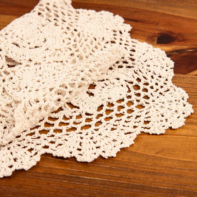 Eiyye 2-Pieces Handmade Cotton Crochet Doilies Oval Lace Table Placemats 12 x17inch, Beige - Image 3
