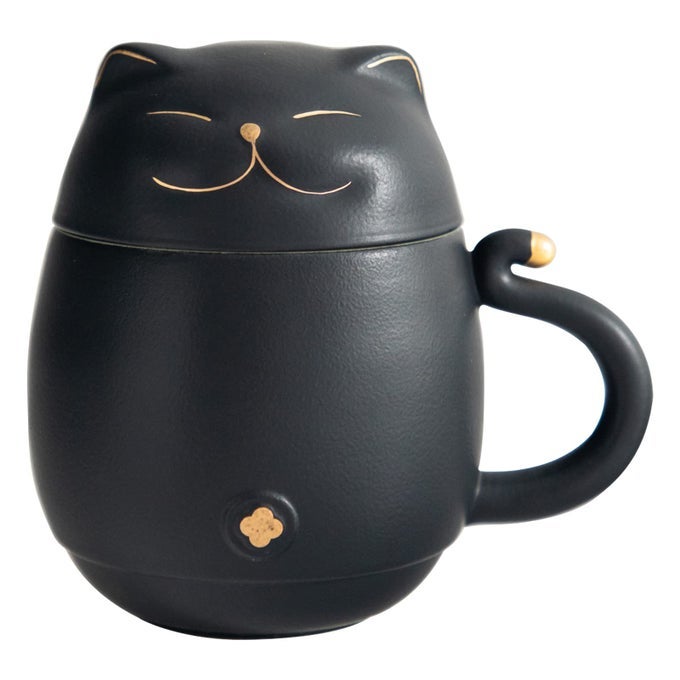 CAT TEA CUP WITH INFUSER AND LID CERAMIC TEA MUG FOR STEEPING LOOSE LEAF FUNNY CAT LOVER GIFTS FOR WOMEN CUTE CERAMIC TEACUP WITH STRAINER CHRISTMAS BIRTHDAY GIFTS FOR FRINDS SISTER BLACK