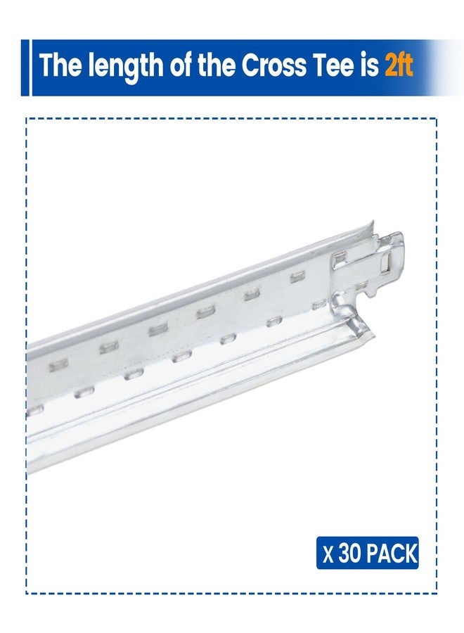 Muzata 30Pack White Cross Tee Drop Ceiling Kit Galvanized Steel Easy Installation for 15/16" Ceiling Grid System 2ft TT10 - Image 2