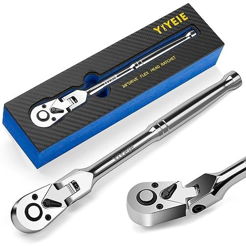YIYEIE 3/8" Drive Flex Head Ratchet, 72 Tooth Swivel Head Ratchet, Quick-Release, CR-V Steel, Flexible Ratchet Wrench with EVA Foam | 10 Inch Long - Image 1