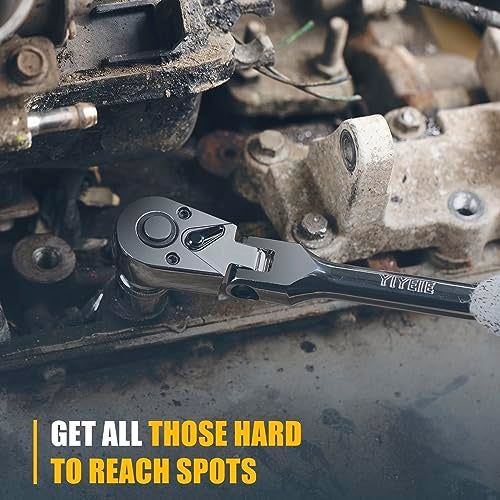YIYEIE 3/8" Drive Flex Head Ratchet, 72 Tooth Swivel Head Ratchet, Quick-Release, CR-V Steel, Flexible Ratchet Wrench with EVA Foam | 10 Inch Long - Image 2