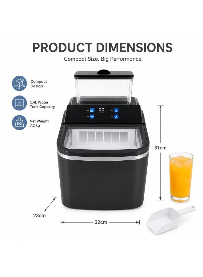 Toshionics Portable Electric Ice Maker Machine 1.5L Extendable Water Tank, 12kg/24H Countertop Ice Maker, Makes Ice Cubes in 6 Minutes, Self-Cleaning, Lid, Removable Ice Basket & Scoop - Image 5