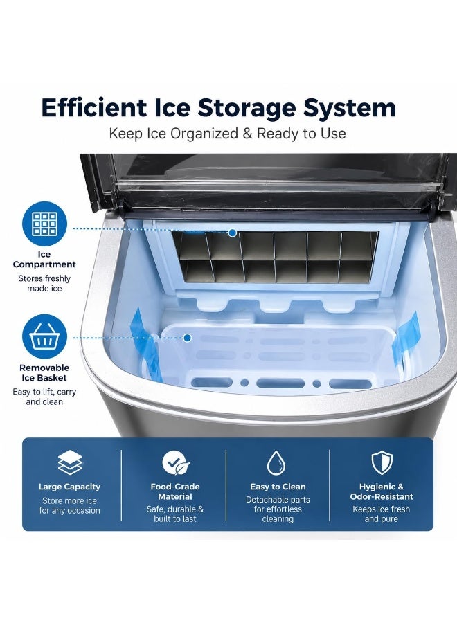 Toshionics Portable Electric Ice Maker Machine 1.5L Extendable Water Tank, 12kg/24H Countertop Ice Maker, Makes Ice Cubes in 6 Minutes, Self-Cleaning, Lid, Removable Ice Basket & Scoop - Image 3